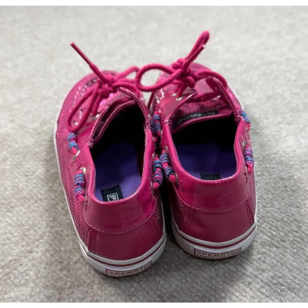 Sperry Top-Sider Bahama Hot Pink Sequin Boat Shoes - Size 4.5M Big Girls